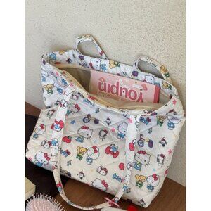 Hello Kitty Quilted Tote Bag Cute Sanrio Cartoon Print Shoulder Bag, Tote